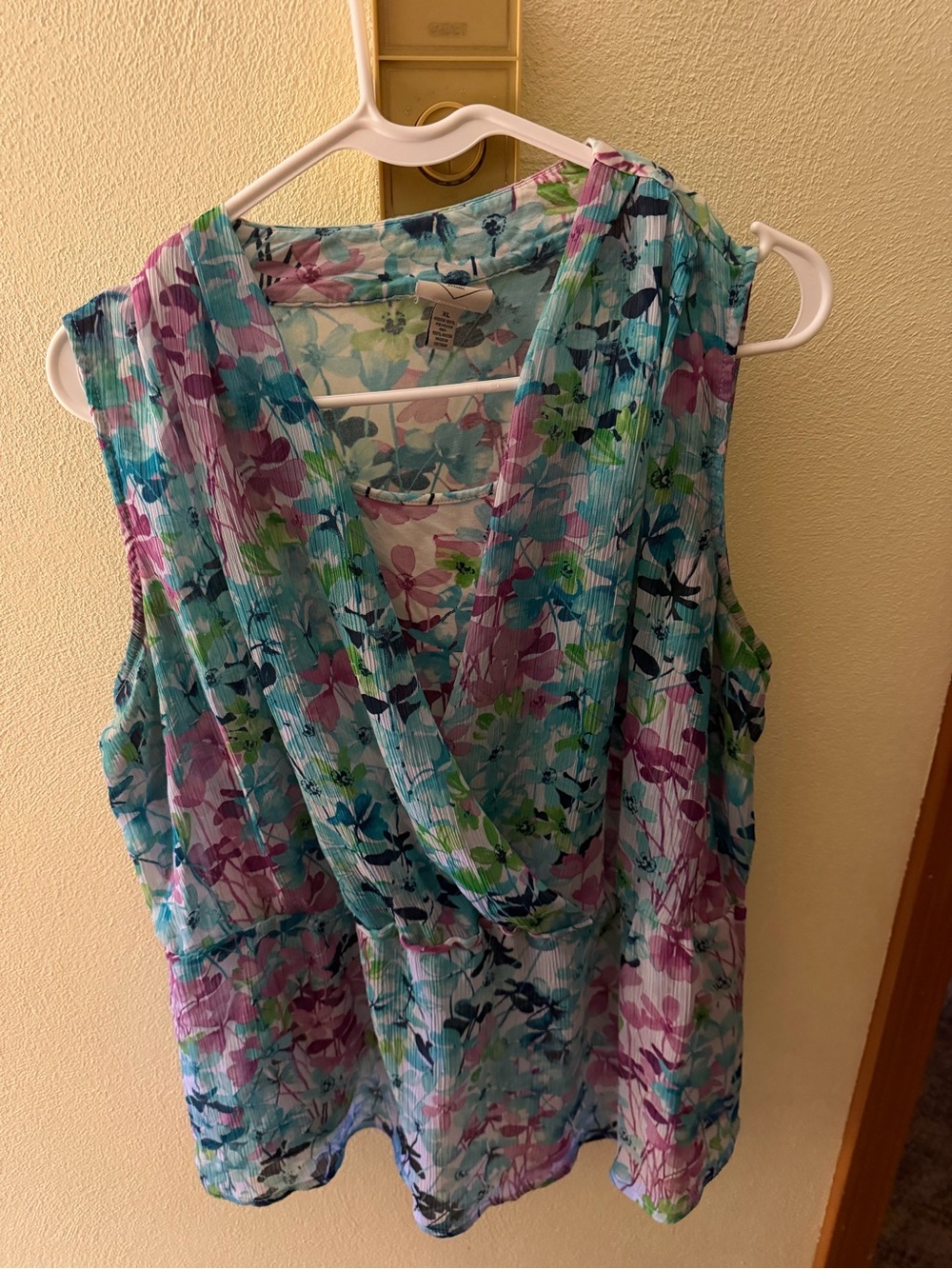 St. John's Bay Floral Sleeveless Wrap-Front Camisole - Blue, Purple, Green